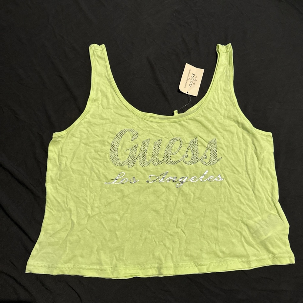New Guess Green & White Work Out Gym Tank Tops Tees Size S